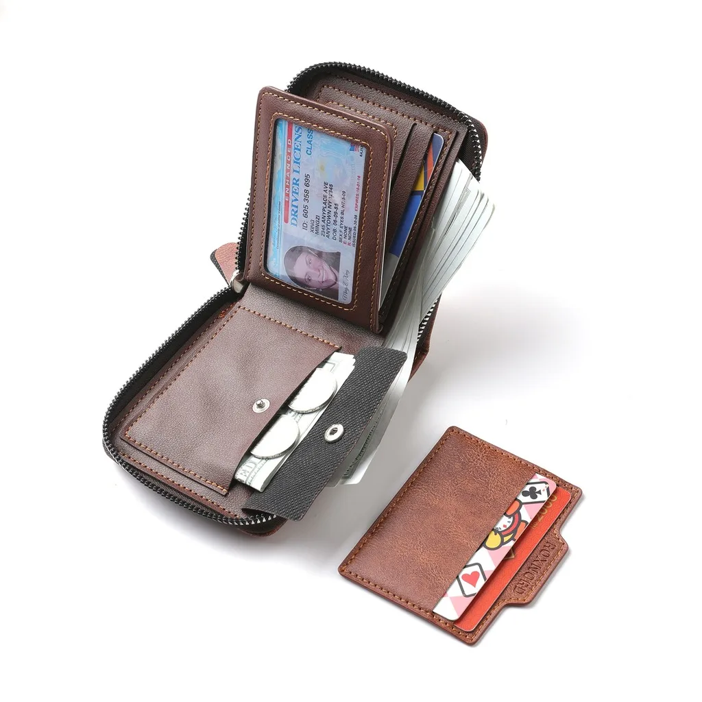 Large Capacity Wallet Zipper Portable Wallet Short Bifold Wallet Faux Leather For Cards Cash Business Work