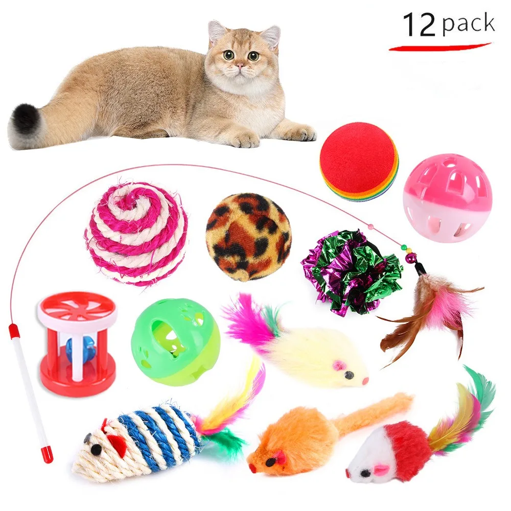 

Mouse Shape Balls Pet Cat Toys Set Foldable Simulation Fish Interactive Cat Toys Bell Ball Funny Cat Stick Interactive Play