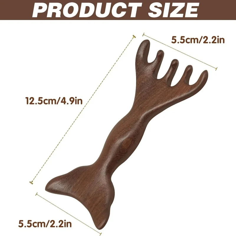 1Five-Finger Massage Comb, Wooden Massage Comb, a Tool for Sensory Therapy, Suitable for Men and Women, It’s a Good Size and Eas