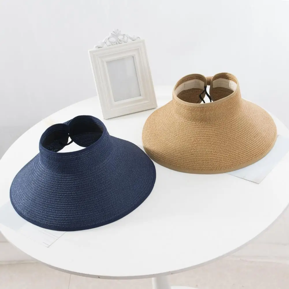 Chic Beach Hat Foldable Back Split Thin Women Solid Color Visors Straw Hat  Sun Hat Sun Protection