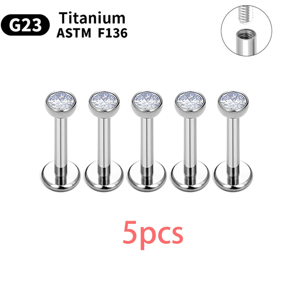 5/50PCS G23 Ttianium Piercing Labret Lip Stud 16G Interne Draad Stud Oorbel Oor Neus nagel Tragus Kraakbeen Helix Daith Body