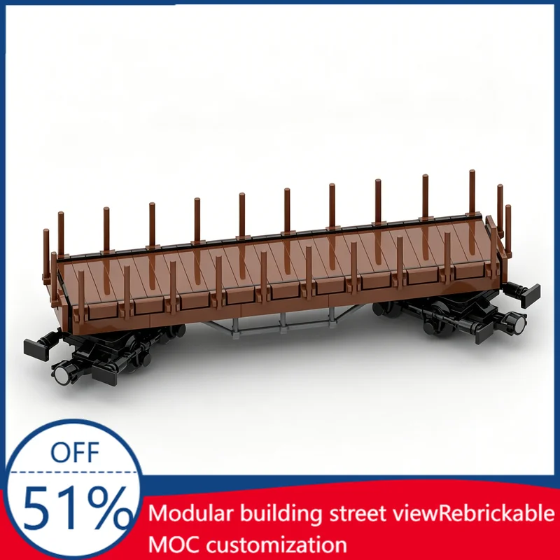 1333Pcs Flatcar With Stakes Custom Building Blocks Freight Train Wagon Model Educational Assembly Toy For Collectors Xmas Gifts