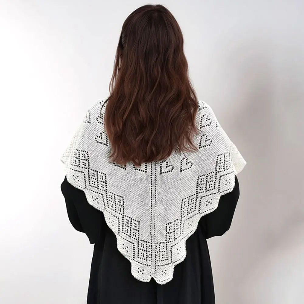 Solid Color Knitted Hollow Shawl Love Heart Cloak Knot Scarves Neck Wrap Sun Protection Cape Blouse Shoulder Fake Collar Outdoor