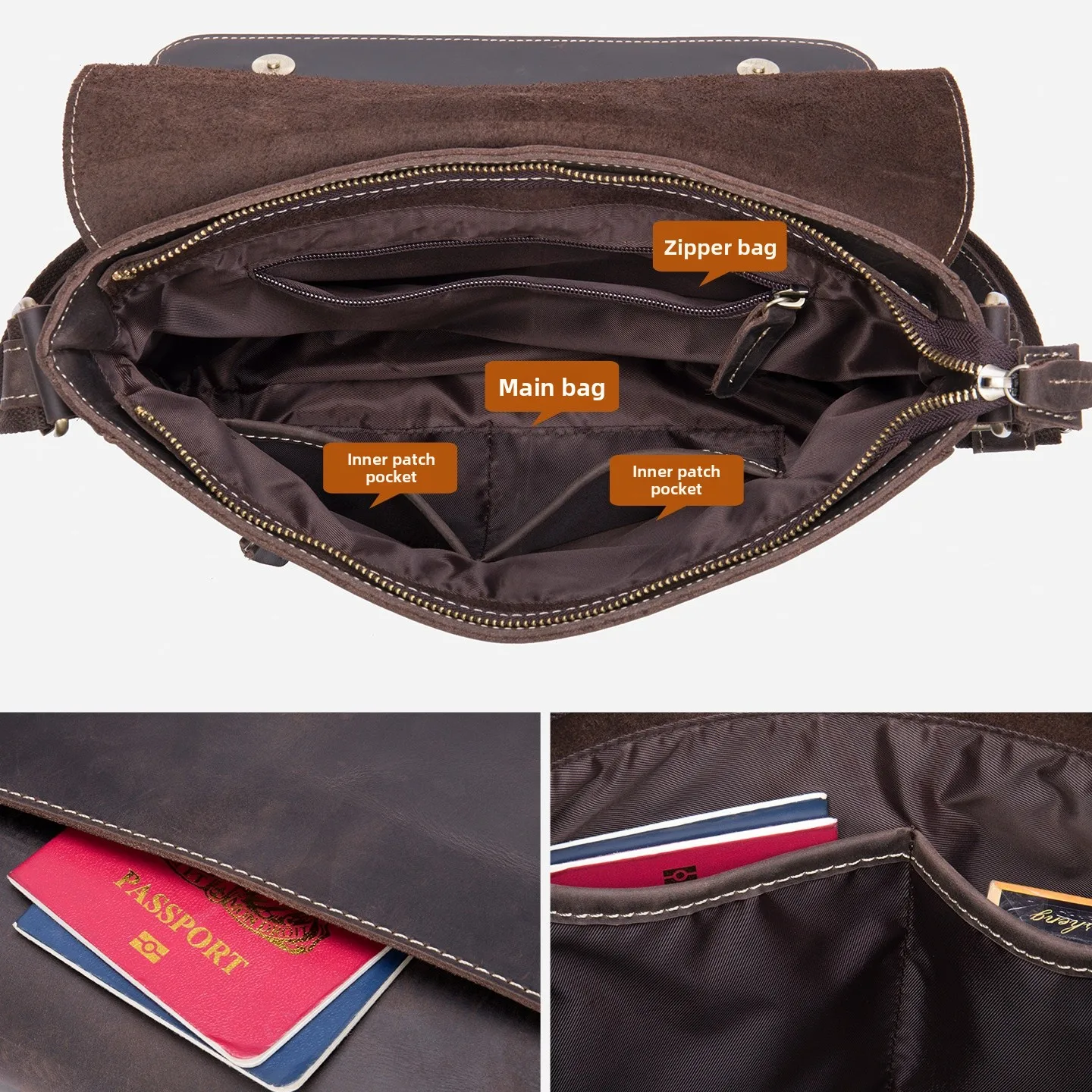 

Autumn Winter Men's Genuine Leather Crossbody Bag Top Layer Cowhide Single oulder Bag Vintage Mailman Bag