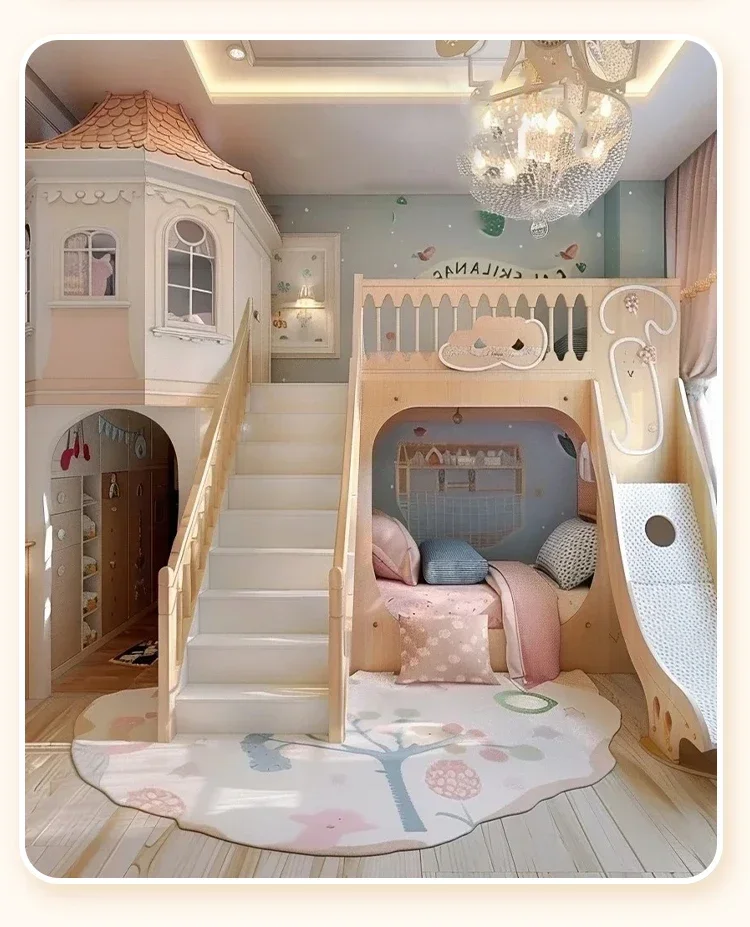 Castelo quarto infantil beliche personalizado beliche duplex segundo andar castelo casa na árvore com equipamento de entretenimento escada slid