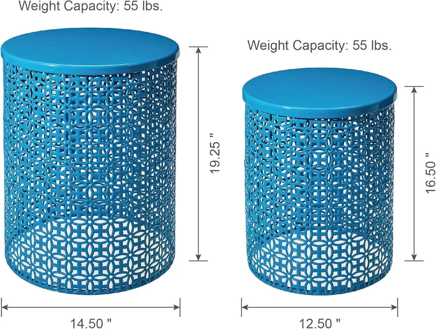 Glitzhome Outdoor Side Table Set Of 2, Decorative Garden Stool For Indoor Outdoor Heavy Duty Metal Frame Accent Table Modern