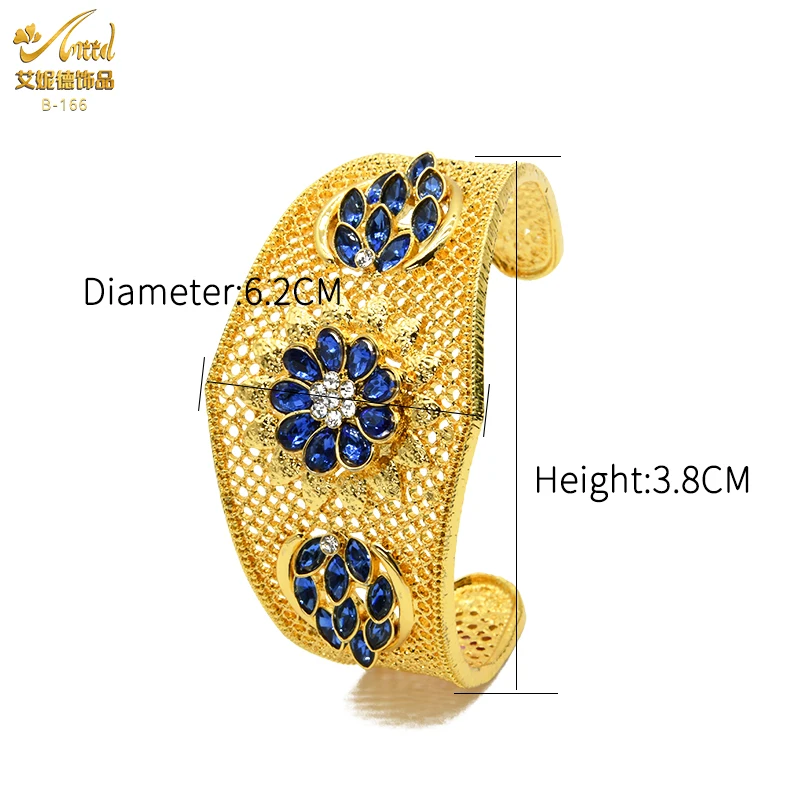 ANIID African Vintage Royal Crystal Cuff Bangles For Women Dubai Gold Plated Bracelet Nigerian Brazilian Bangle Jewellery Gifts