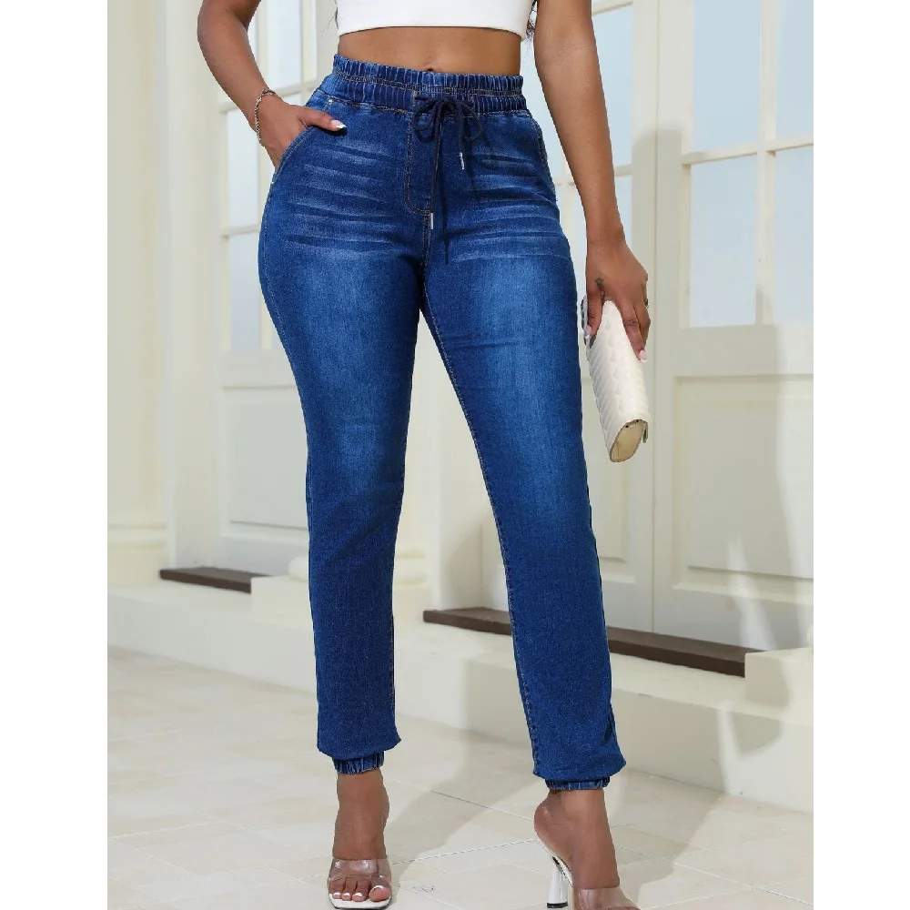 Drawstring Waist Denim Jeans For Women Stretch Jean Long Pant Ladies Pencil Pants Pantalones de mujer