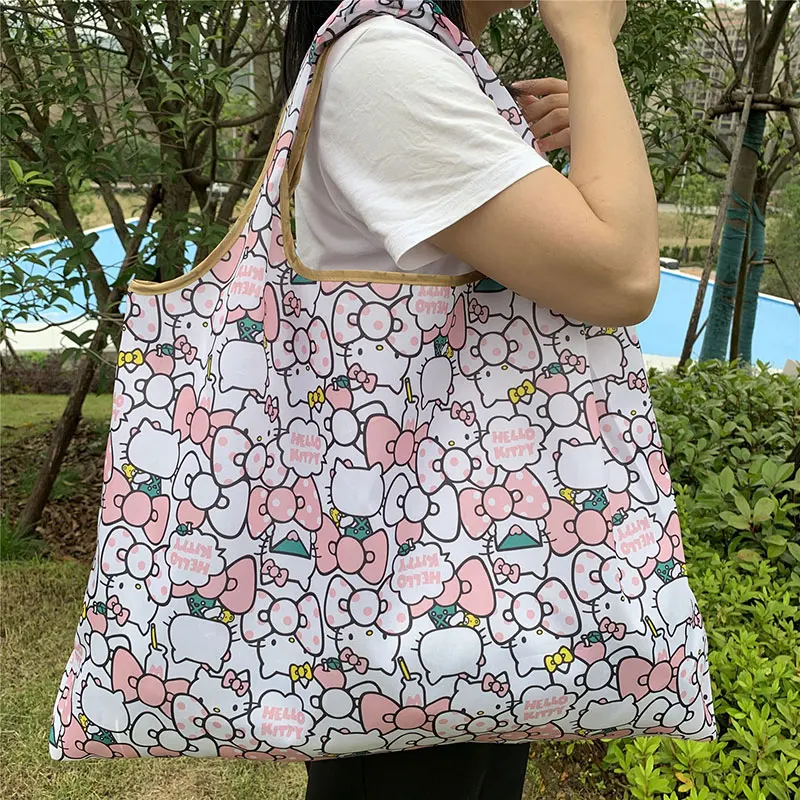 Hello Kitty składana torba na zakupy Sanrio Kuromi moja melodia torba na ramię Kawaii ekologiczna torebka Crossbody o dużej pojemności