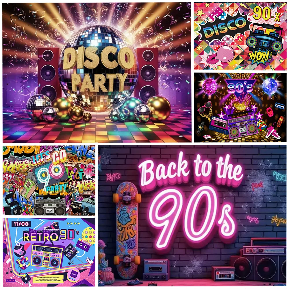 

80S 90s Birthday Theme Party Decoration Back To The 90s Backdrop Supplies Radio Skateboard Graffiti Background Photography Props