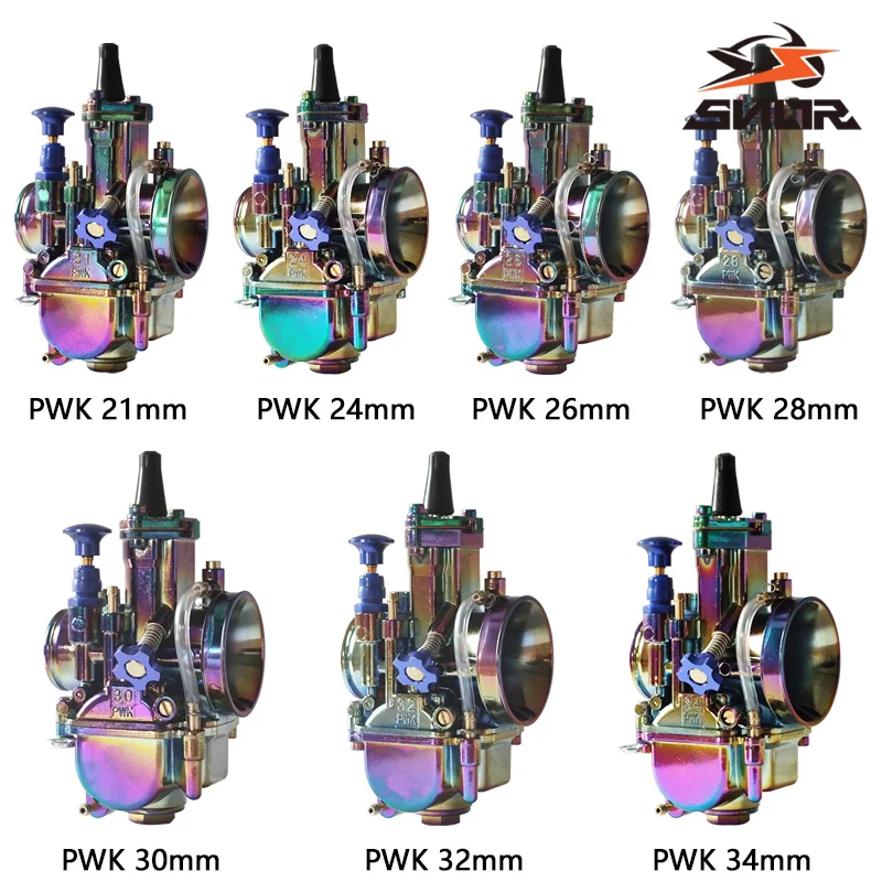 SNOR PWK Carburetor 21 24 26 28 30 32 34mm Colorful Version With Repair Kit For 2/4 Stroke 50-300cc Dirt Bike Scooter ATV
