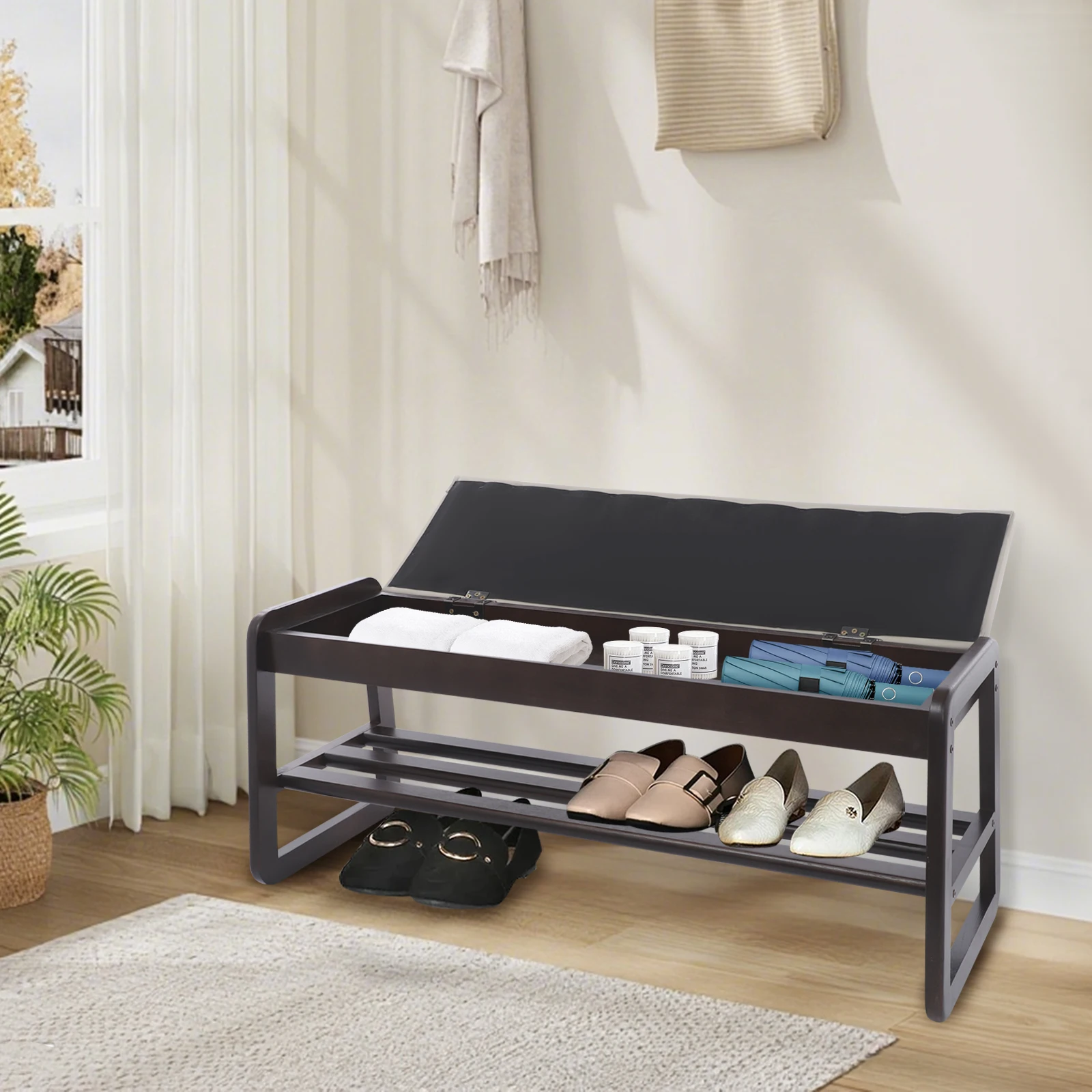 100cm Shoe Rack Bench with Cushion Shoe Organizer Bench with Storage Shoe Rack Bench for Entryway