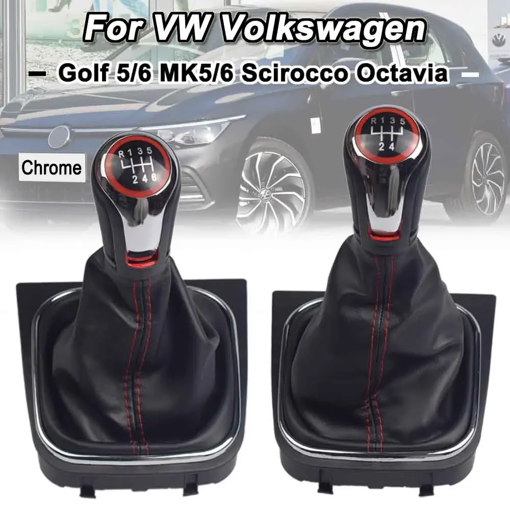 Fit For VW Golf 6 Golf 5 A5 MK5 GTI GTD R32 2004-08 Scirocco 09-14 MT 5/6 Speed Gear Shift Knob Lever Gaiter Boot Leather Cover