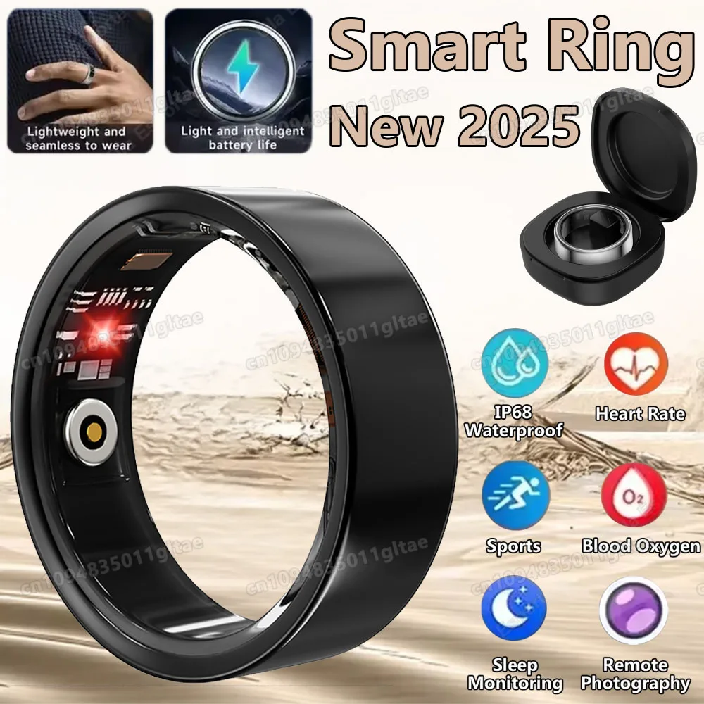 

New R09 Smart Ring Men Women with Charging Case,Heart Rate Blood Oxygen,Skin Temperature Monitor,5ATM Waterproof For Android IOS