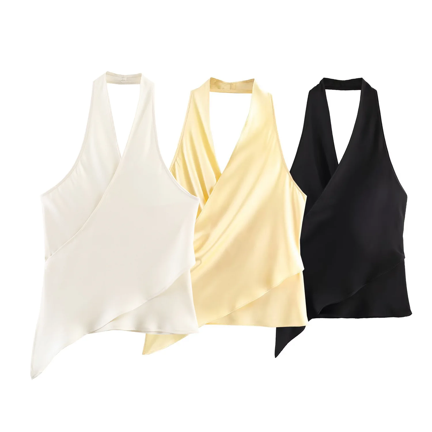 Spring New Fashion Women's Clothing Silk Satin Texture Neck Collar Top