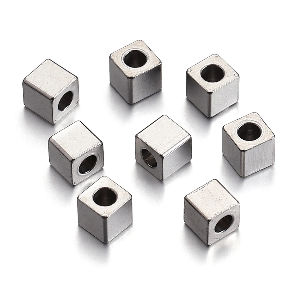 20pcs 2 3 4 5mm Stainless Steel Square Cube Bead Hole 1mm 2mm Spacer Loose Beads DIY Needlework Bracelet Necklace Jewelry Making