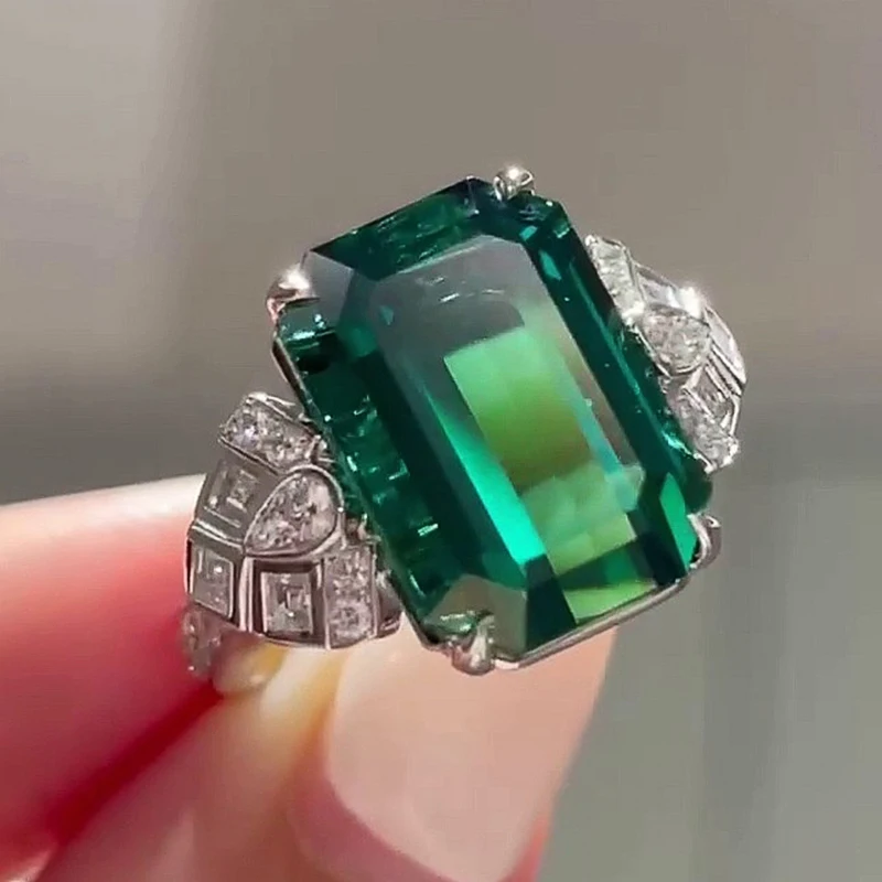 Huitan-Anillos geométricos de circonita cúbica verde para mujer, joyería elegante para fiesta de aniversario de boda, regalo de lujo, joyería de moda