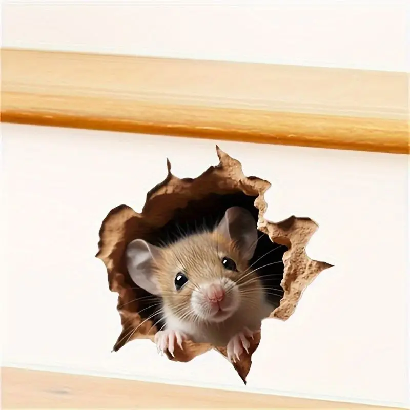 VIKAMA Real Probe Mouse Wall Breaking Sticker Self-Adhesive Creative Three-Dimensional Sticker Living Room Entrance Room Decor