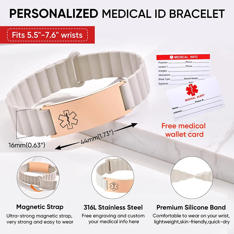 Custom Medical ID Bracelet for Men Women Custom Engraved Silicone Strap Comfort Fit Medical Alert Waterproof Bracelet for Sports view 4