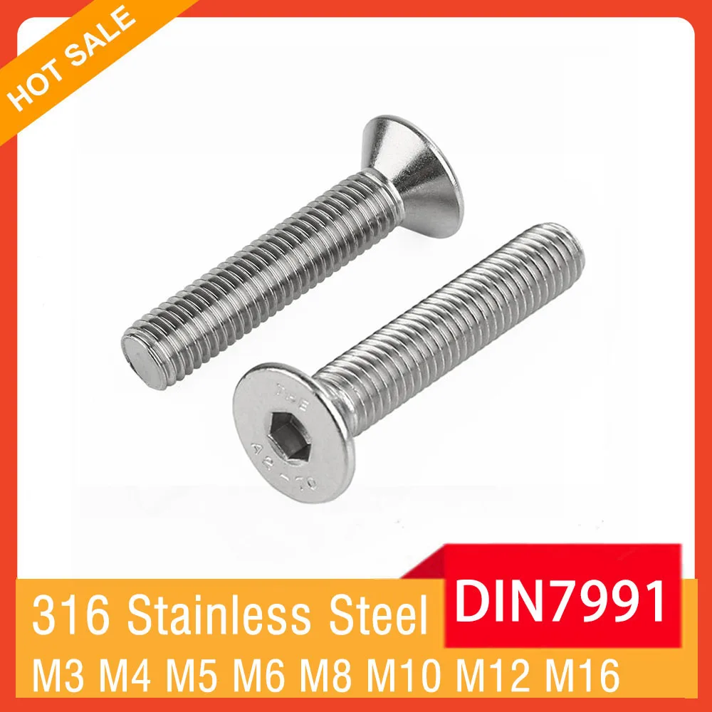 M3 M4 M5 M6 M8 M10 M12 M16 DIN7991 A4-70 316 Stainless Steel Hex Socket Flat Countersunk Head Screw Bolt