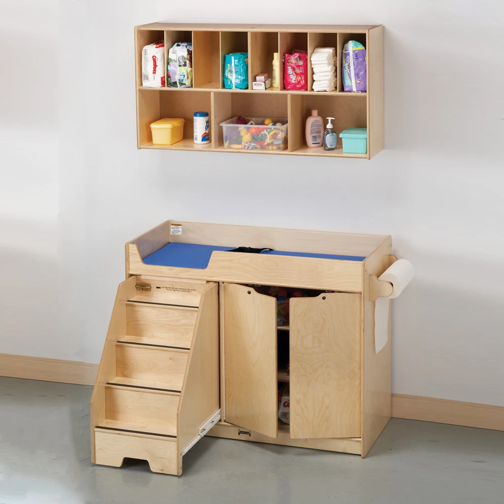 Wood Children's Cabinet Storage Set for Bedroom & School Includes Stairs to Foster Kids' DIY Skills Nursery Organization