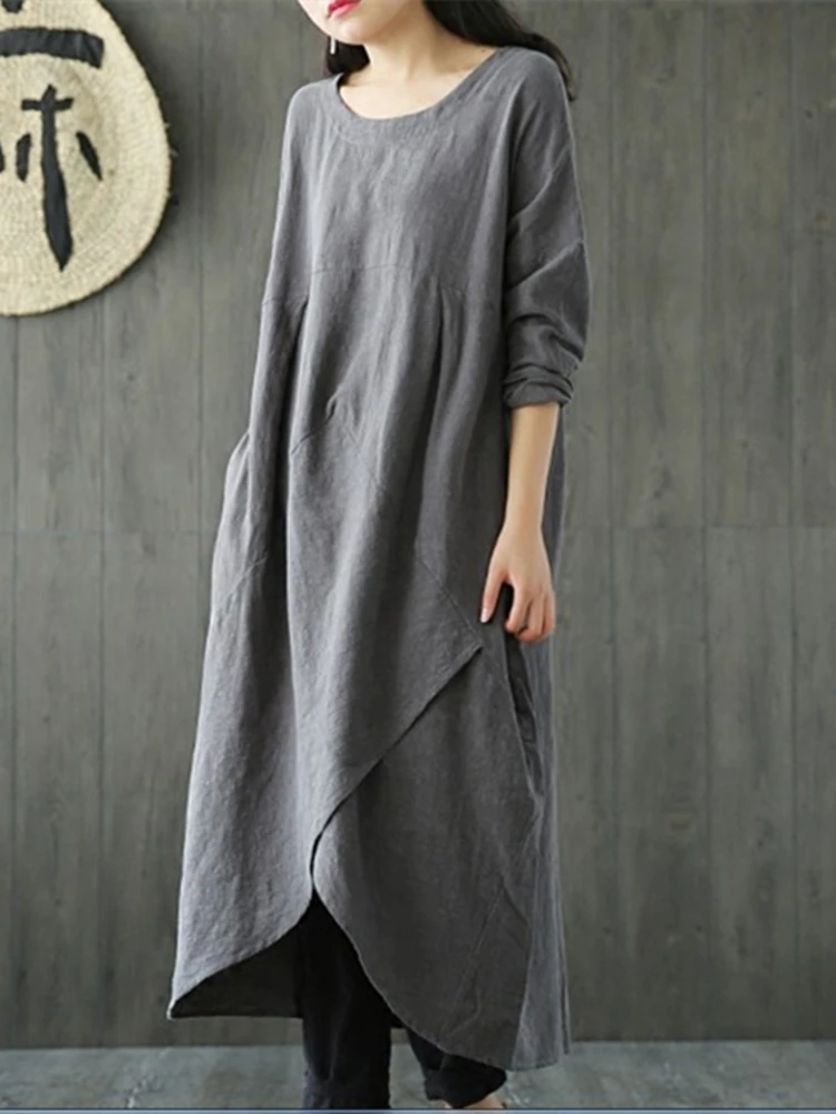 Oversized Korea Spring Autumn 2024 New Loose Cotton Dress Women Casual Big Size Ladies Womens Dresses Woman Irregular Long Dress