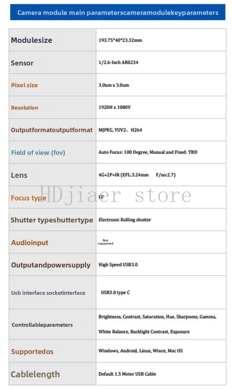 AR0234 2 Megapixel Camera Module - Global Shutter, 120fps USB3.0, Fast Capture Sensor