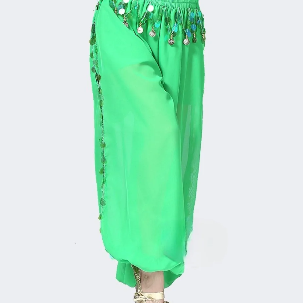 Women's Belly Dance Chiffon Pants - Split Wide-Leg Sequin Trousers, Lantern Pants for Indian & Xinjiang Dance Stage Performances