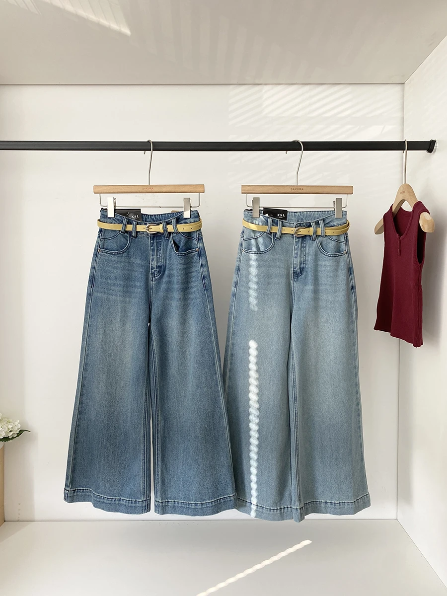 

Весна 2026: Женские джинсы с высокой талией и широкими штанинами, повседневные, выбеленные, простого кроя, свободные, универсальные, из денима