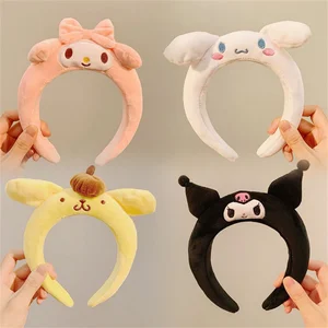 Sanrio Hair Hoop Kawaii Cinnamoroll Kuromi Headband Melody Pompompurin Plush Headdress 여성 부티크 헤어 액세서리 헤드 기어 12 최고의 판매 쿠 로미 귀 -112