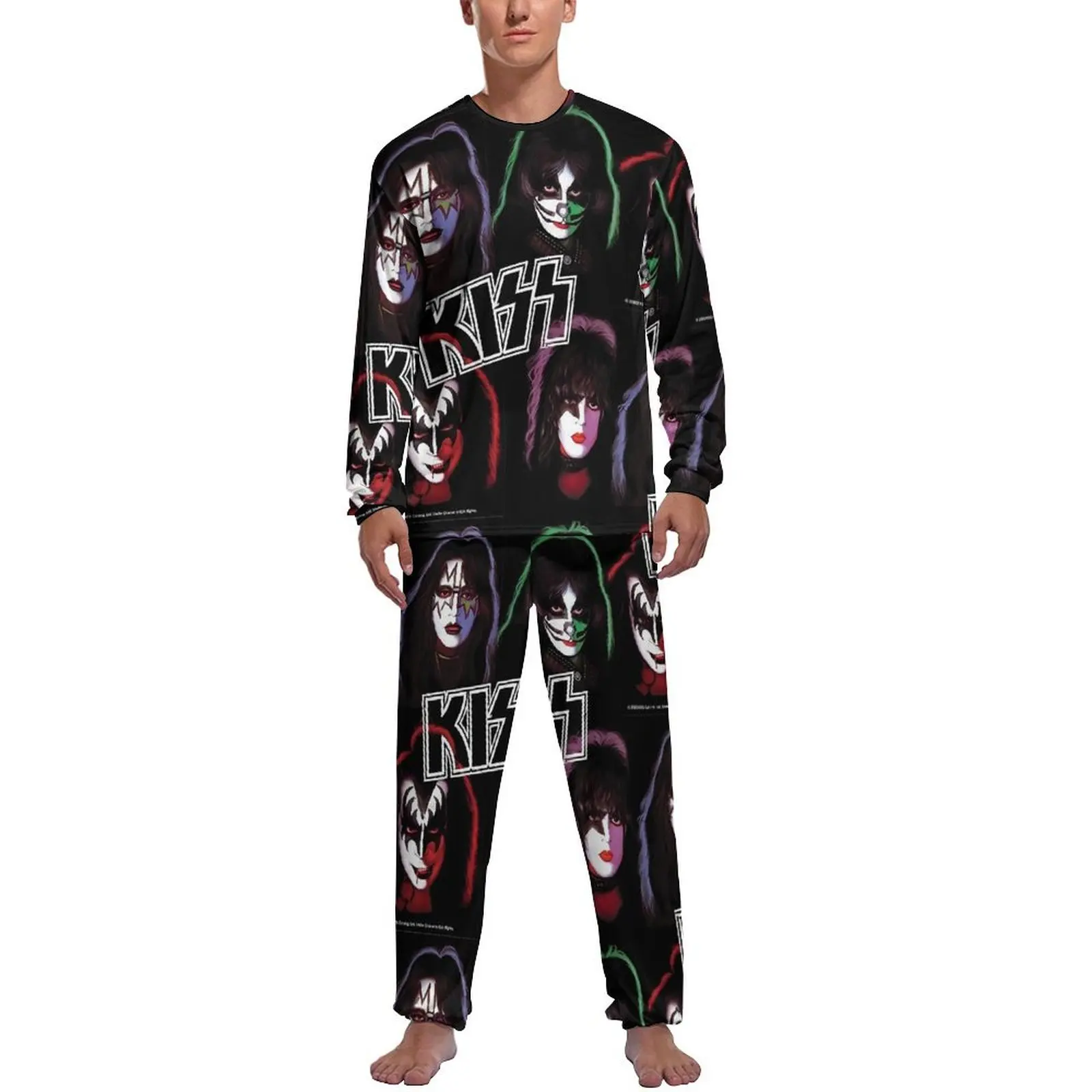 Kiss Band Group Pajamas Autumn Two Piece Rock Band Romantic Pajama Sets Men Long Sleeve Room Custom Home Suit