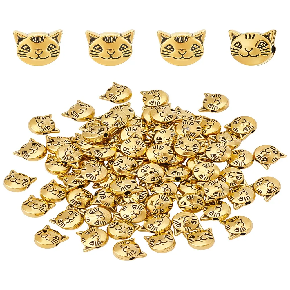 

1set 80pcs style Alloy Kitten Beads Cat Head Lead Free Cadmium Free 8x8x5mm Hole: 2mm