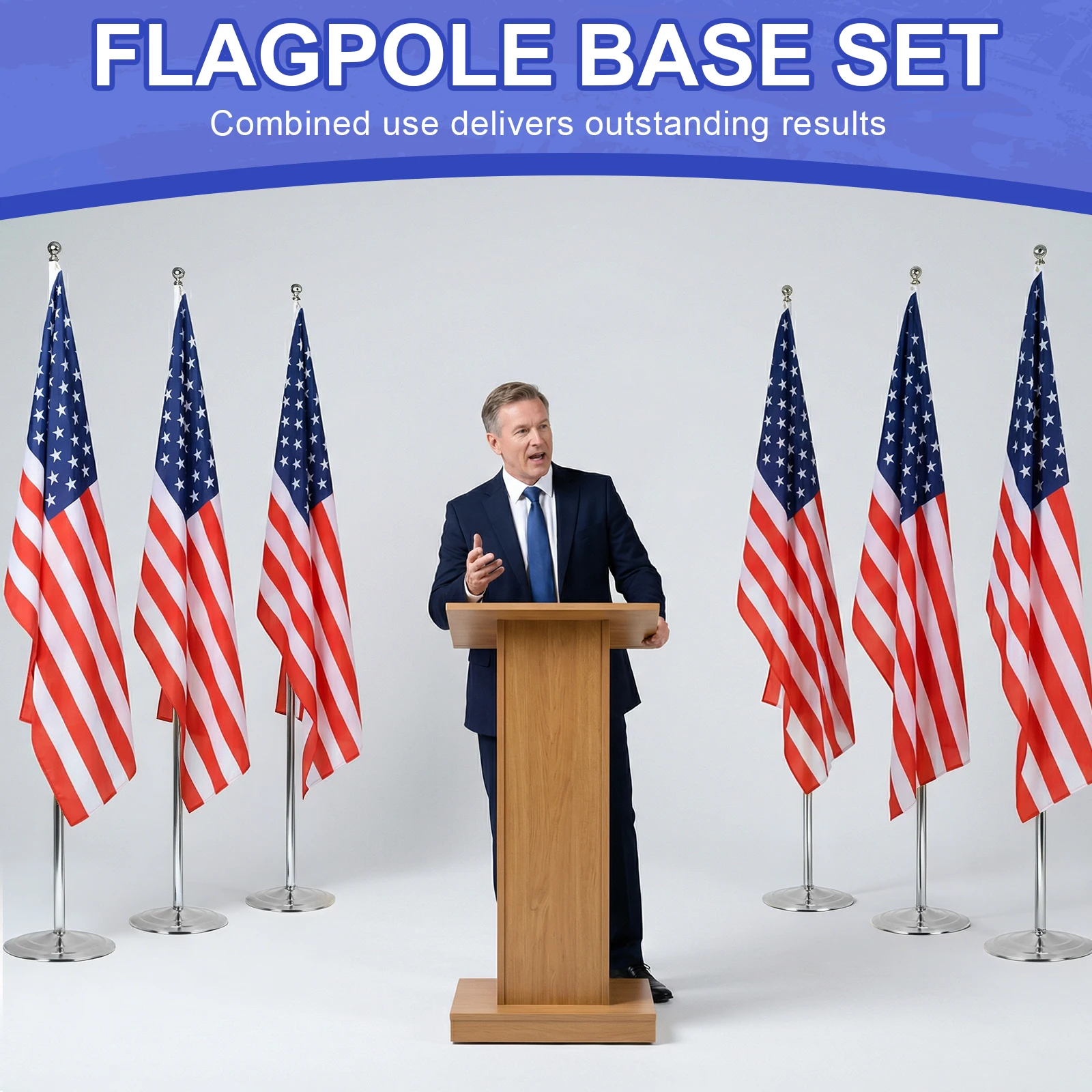 

6 шт. 2,6-метровых круглых железных оснований для внутренних флагов с шаровидным верхом и регулируемой высотой для офисов, школ, городских зданий