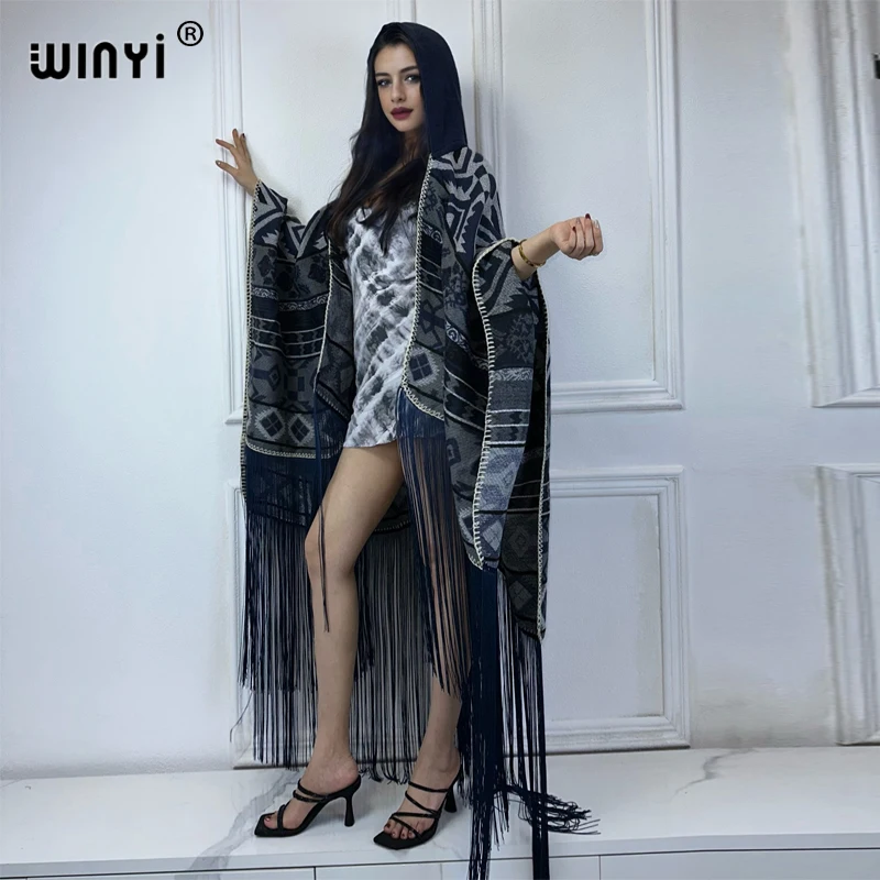 WINYI Africa Winter cardigan party dress Female cloak outfits for women coat Open Front cape Geometric print tassel poncho