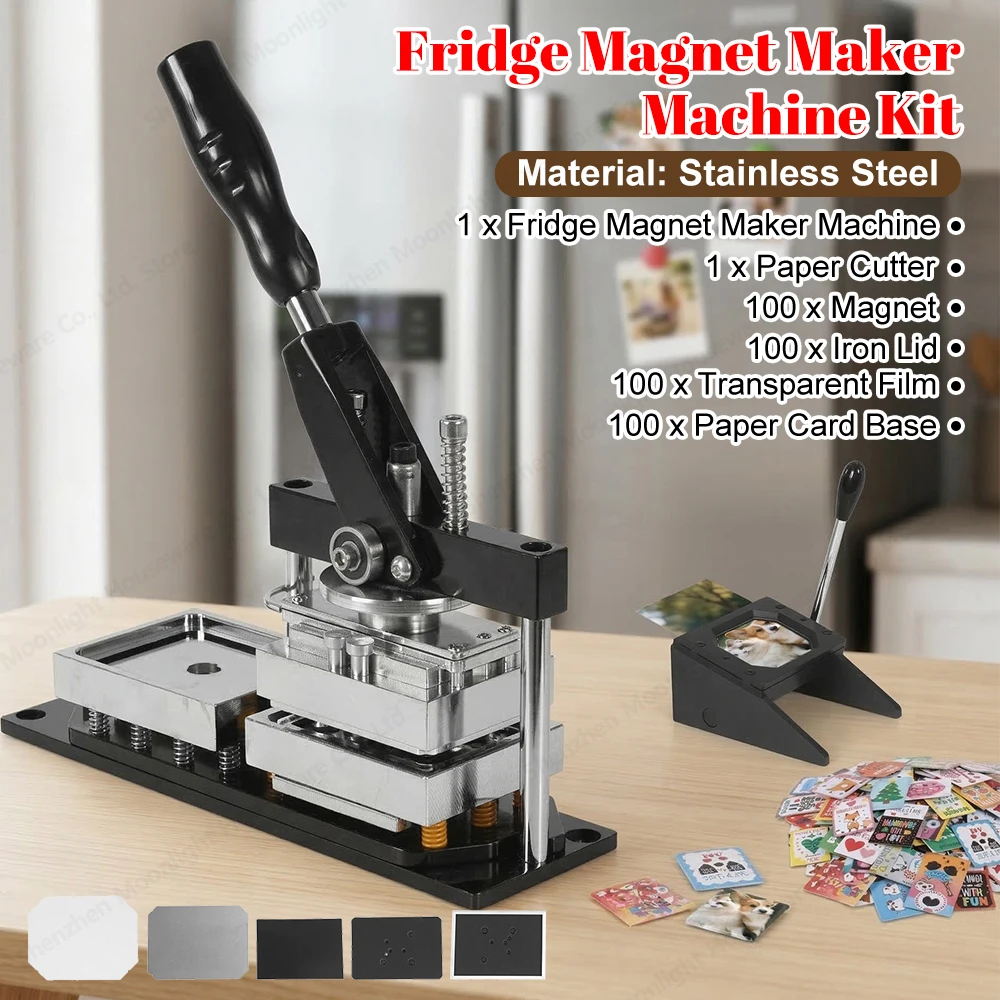 

Rectangle DIY Badge & Fridge Magnet Maker 3.5x2.5in Stainless Steel Machine with Paper Cutter 100 Set Supplies for Craft Project