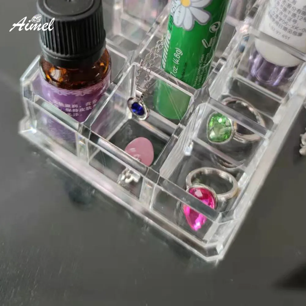 

Прозрачная коробка для хранения помады, 9 сеток, трапециевидный косметический чехол для колец, магазинный стол, органайзер для губной помады, косметический органайзер, коробка для демонстрации эфирного масла