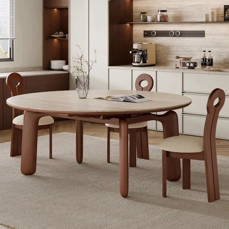 Picture 4: French medieval style solid wood travertine rock slab retractable dining table household retro style living room dining table