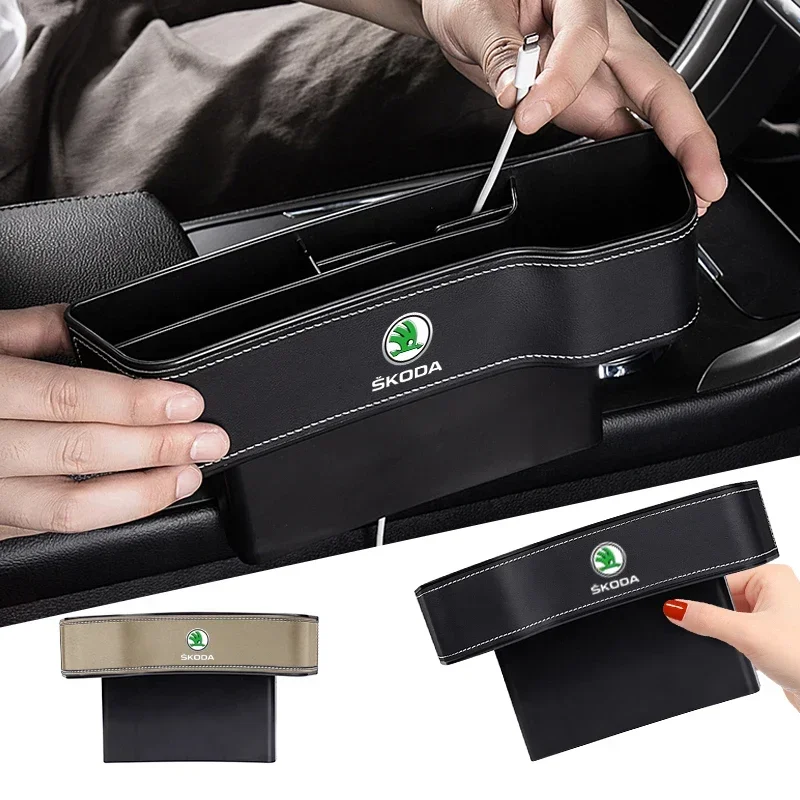 

Car Seat Gap Organizer PU Leather Storage Box Organizer High Capacity For Skoda VIRS FABIA KAMIQ KAROQ KODIAQ RAPID SUPERB