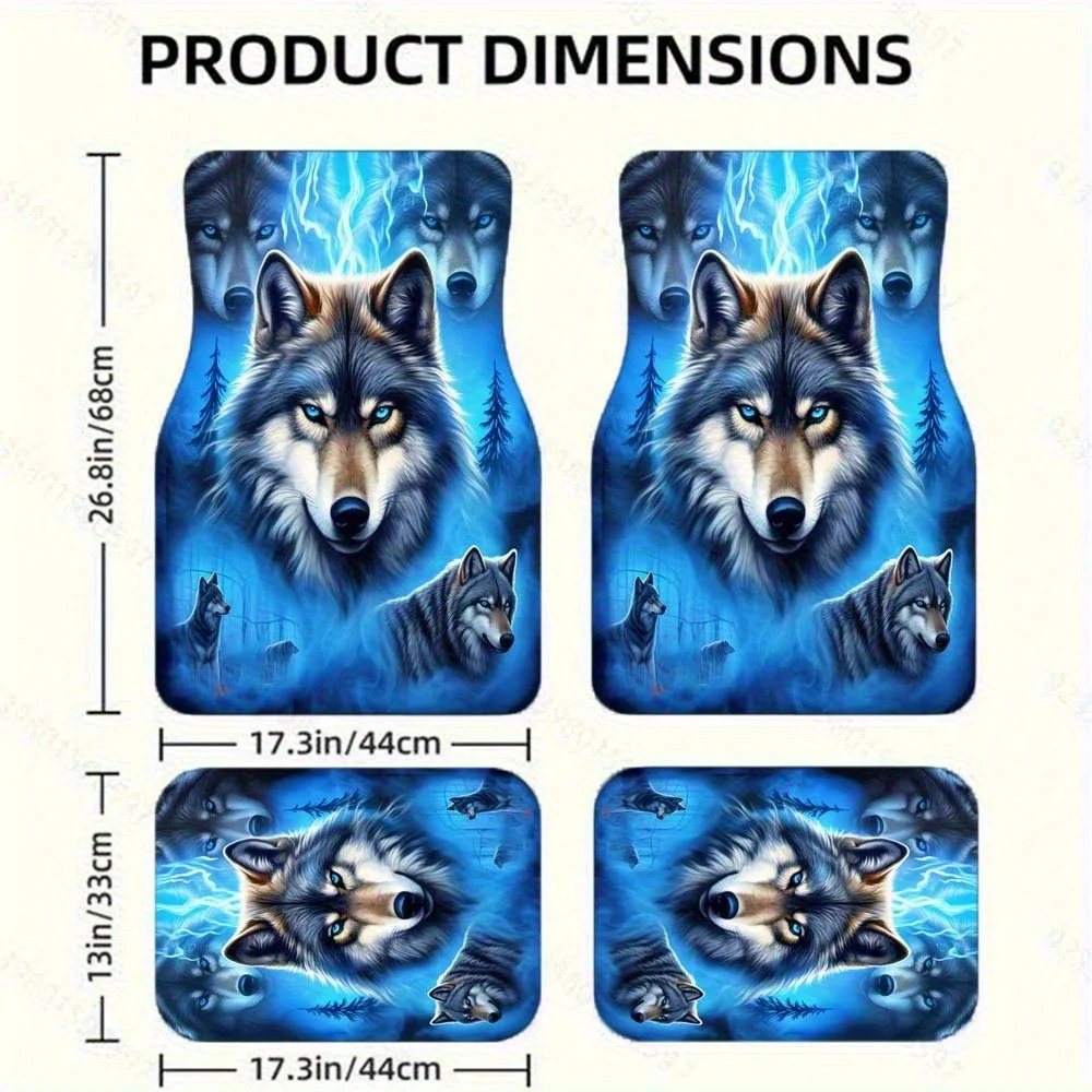 Fantasy Wolf Design Car Mats 4pcs- Front& Rear Full Coverage Auto Interior Accessories, Crystal Velvet Vehicles Floor Mats Suita