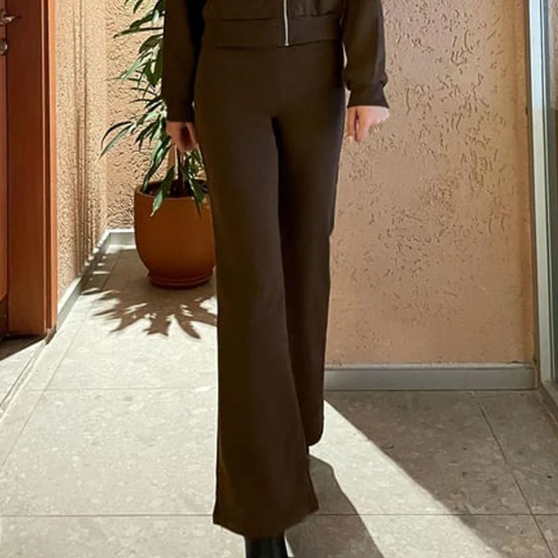 Damenhosen, braune Damen-Hosen mit hoher Taille, schmale Hosen, lässige Schlaghose, weiblich, 2026, Frühjahr, neue Streetwear-Damenhosen-Sets