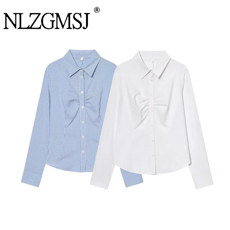 

NLZGMSJ Casual Elegant Chic Women Shirts Lapel Collar Long Sleeve Blouse Fashion 2026 Spring Summer Shirts Tops