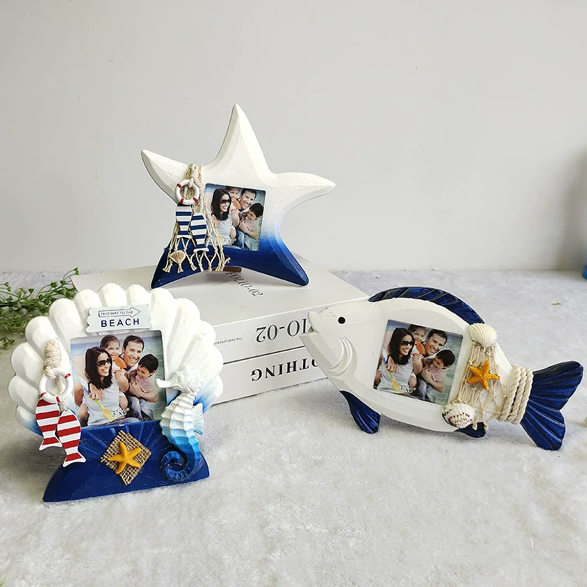 Mediterranean creative scallop fish shaped starfish photo frame, wedding photo, 3-inch frame stand, home decoration ornament