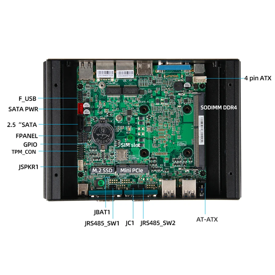 Mini PC IPC sans ventilateur Intel Core 6e/7e/8e génération 2x COM RS232/RS485 2x Ethernet 6xUSB WiFi 4G LTE Windows Linux GPIO TPM Expansion