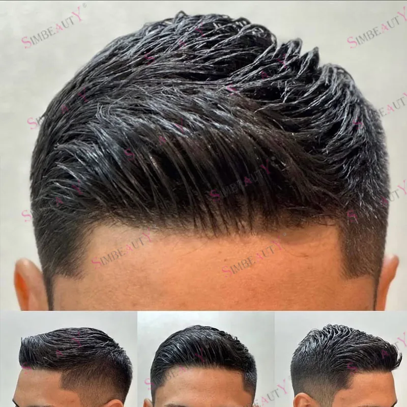 

Natural Hairline Injected PU Base Men Human Hair Toupee Super Durable Male Wigs Capillary Prosthesis Afro Black Man Hairpieces