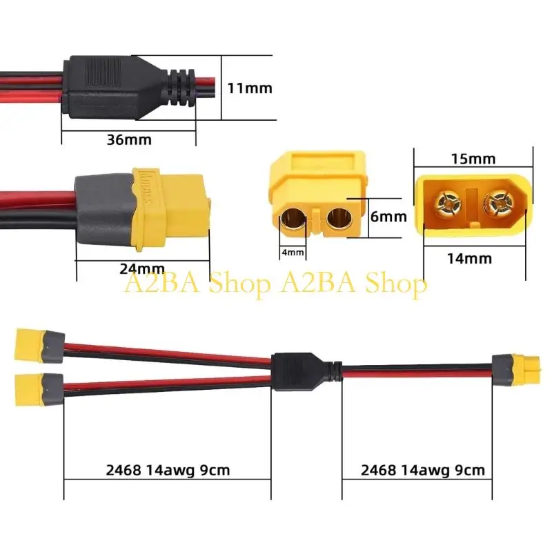 A2BA XT60 Female to Two Male 20cm Wire for Shared Output Wiring Use