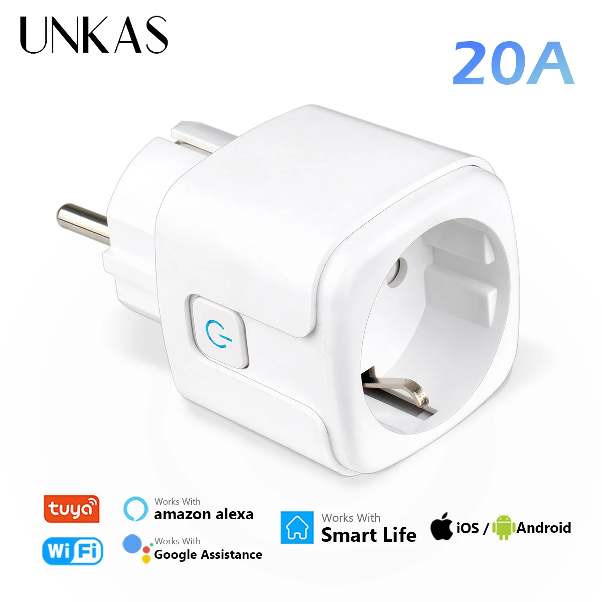 UNKAS 20A EU Smart Plug Tuya Wifi Socket Voice Control Remote For Alexa Yandex Google Home Energy Monitoring Function