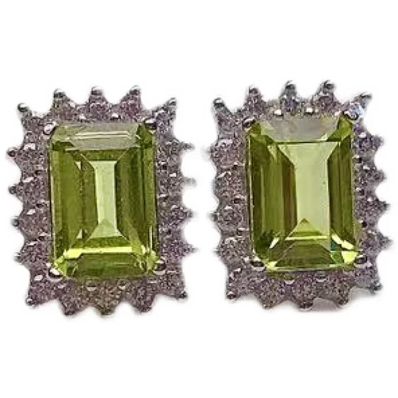 100% Natural Peridot Stud Earrings for Daily Wear 5mm*7mm Peridot Silver Earrings 925 Silver Peridot Jewelry