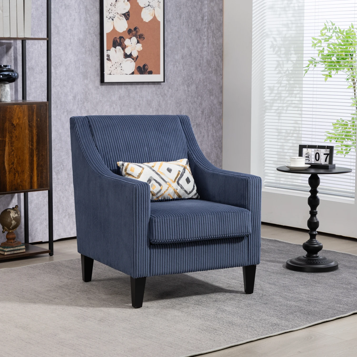 COOLMORE Blue Corduroy Accent Chair for Bedroom, Studio, Office - Upholstered Armchair with Scooped Arms