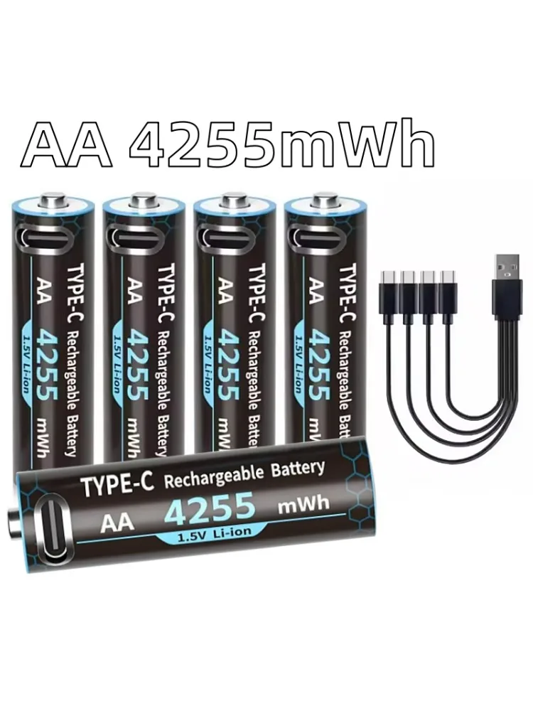 Akumulator litowy AA 1,5V 4255mWh z portem USB typu C do pilota zdalnego sterowania, bateria do zabawek z kablem ładującym — zdjęcie produktu 7