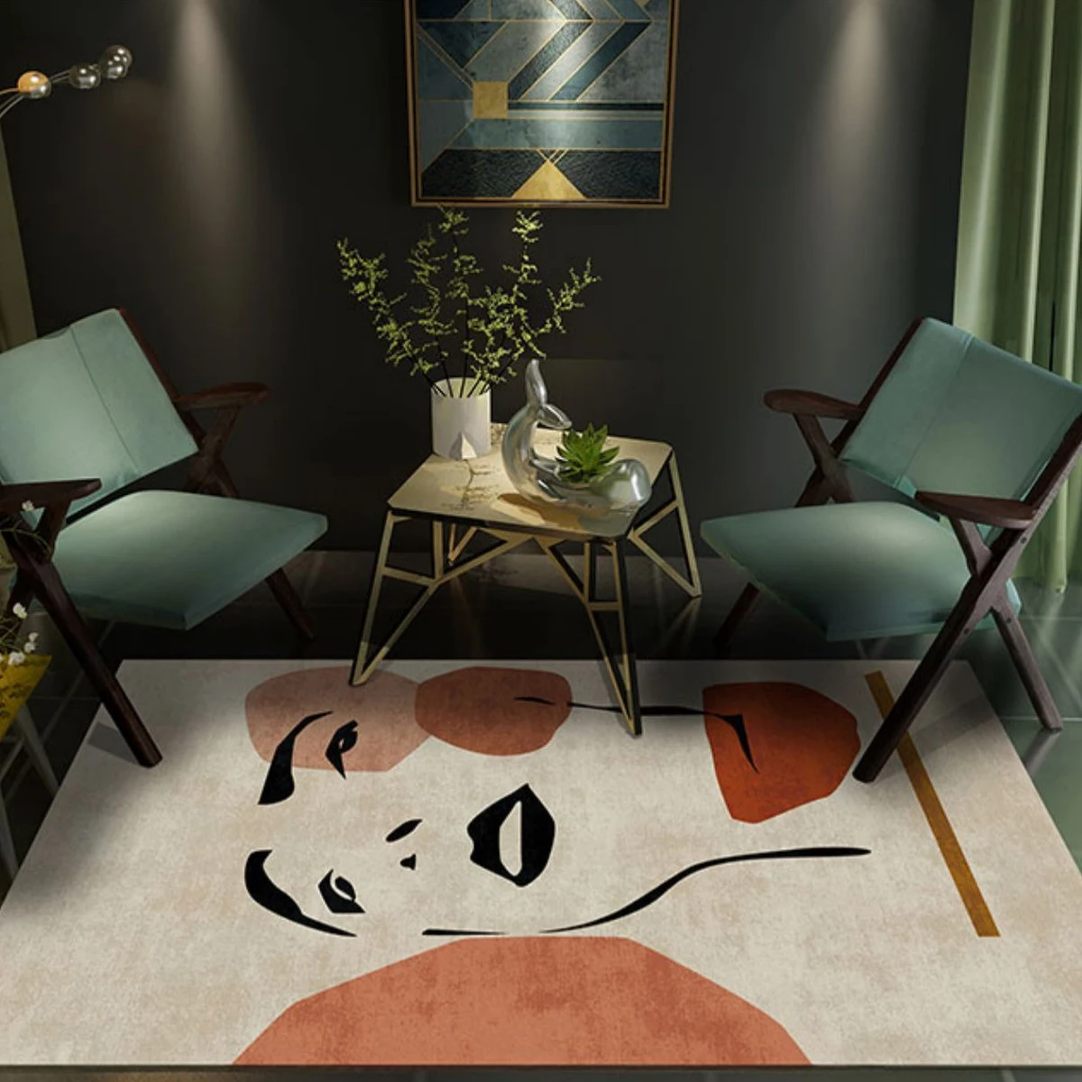 Nordic Morandi Living Room Area Rug Abstract Lines Portrait Art Carpet Home Decoration Coffee Tables Floor Mat Bedroom Rugs 거실러그